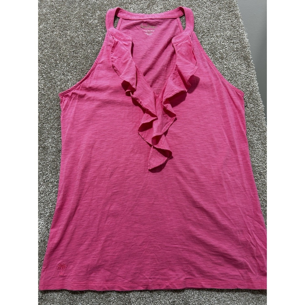 Lilly Pulitzer Women's L Pink‎ Sleeveless Ruffled Pima Cotton Tank Top